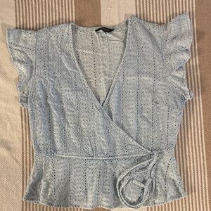 Light Blue Eyelet Wrap Top - Women